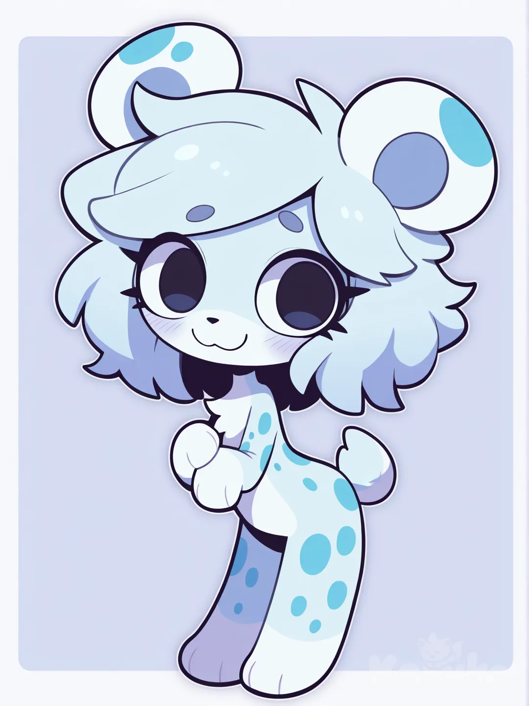 Furry cute drawing and light blue fur and blue spots cute pfp chibi kawaii, [pop-toon-style]