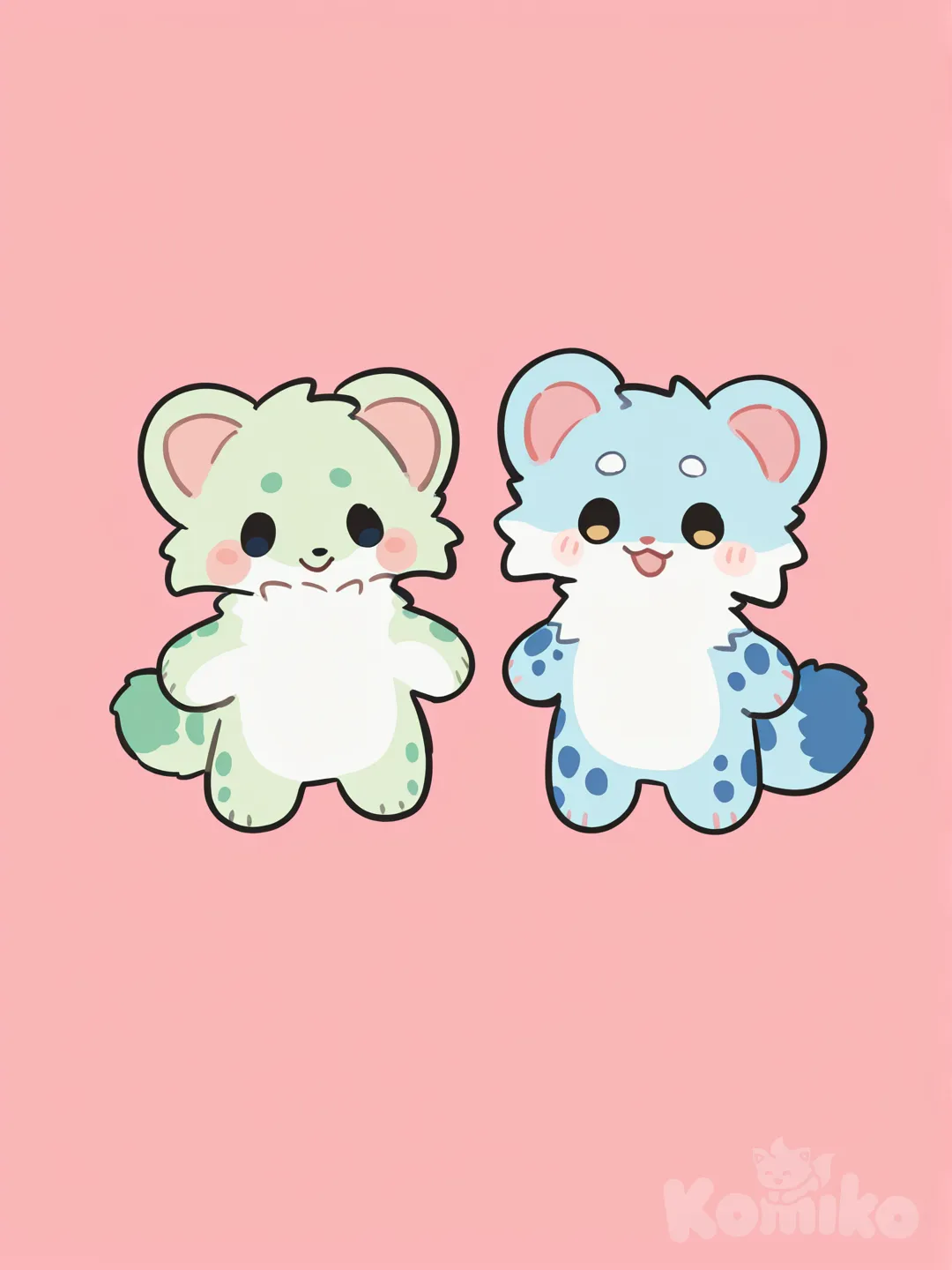 Furry cute drawing and light blue fur and blue spots Furry2 light green fur and green spots cute chibi kawaii,wallpaper [soft-furry-style]