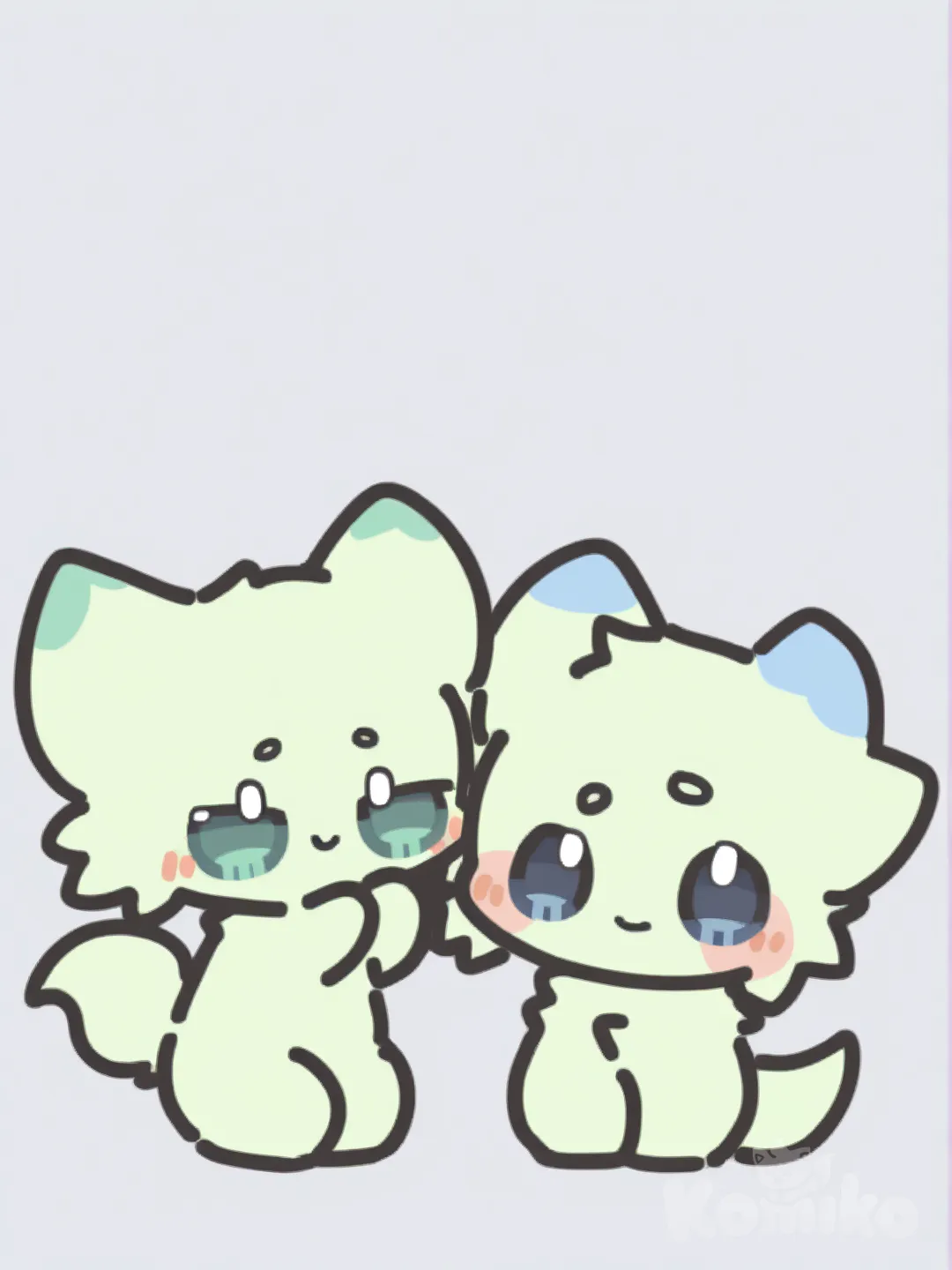 Furry cute drawing and light blue fur and blue spots Furry2 light green fur and green spots cute pfp , [soft-chibi-style]
