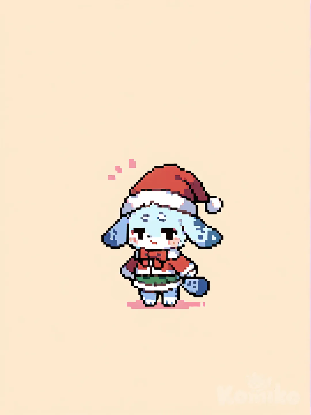 Furry cute drawing and light blue fur and blue spots in chirstmas clothes, [soft-pixel-art-style]