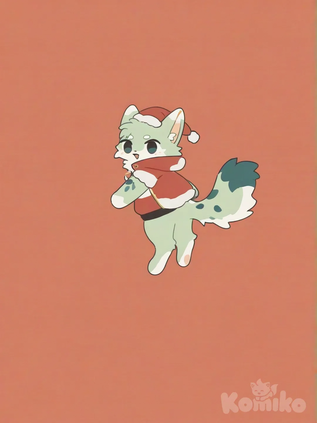 Furry cute drawing and light blue fur and blue spots other furry cute drawing light green fur and green spots in chirstmas clothing , [soft-furry-style]