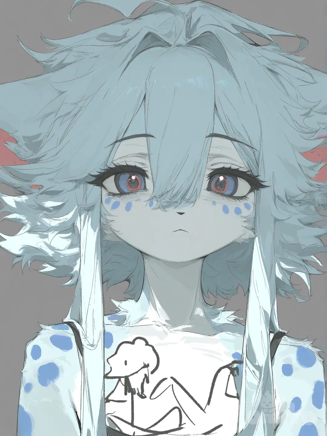 cute furry drawing light blue fur and blue spots , [desaturated-illustration-style]