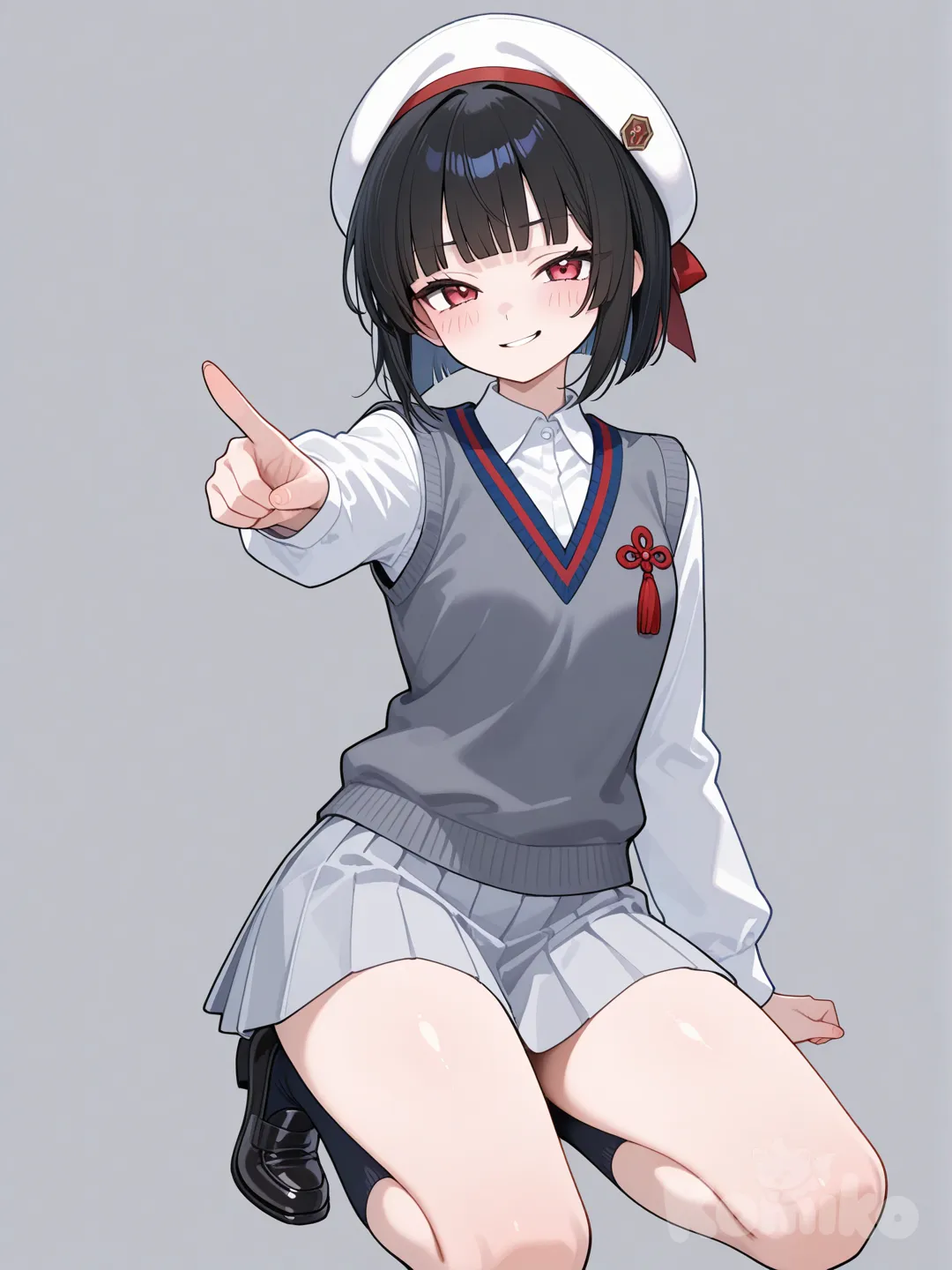 @kuren-gmIw , pointing at viewer, smirk, looking at viewer