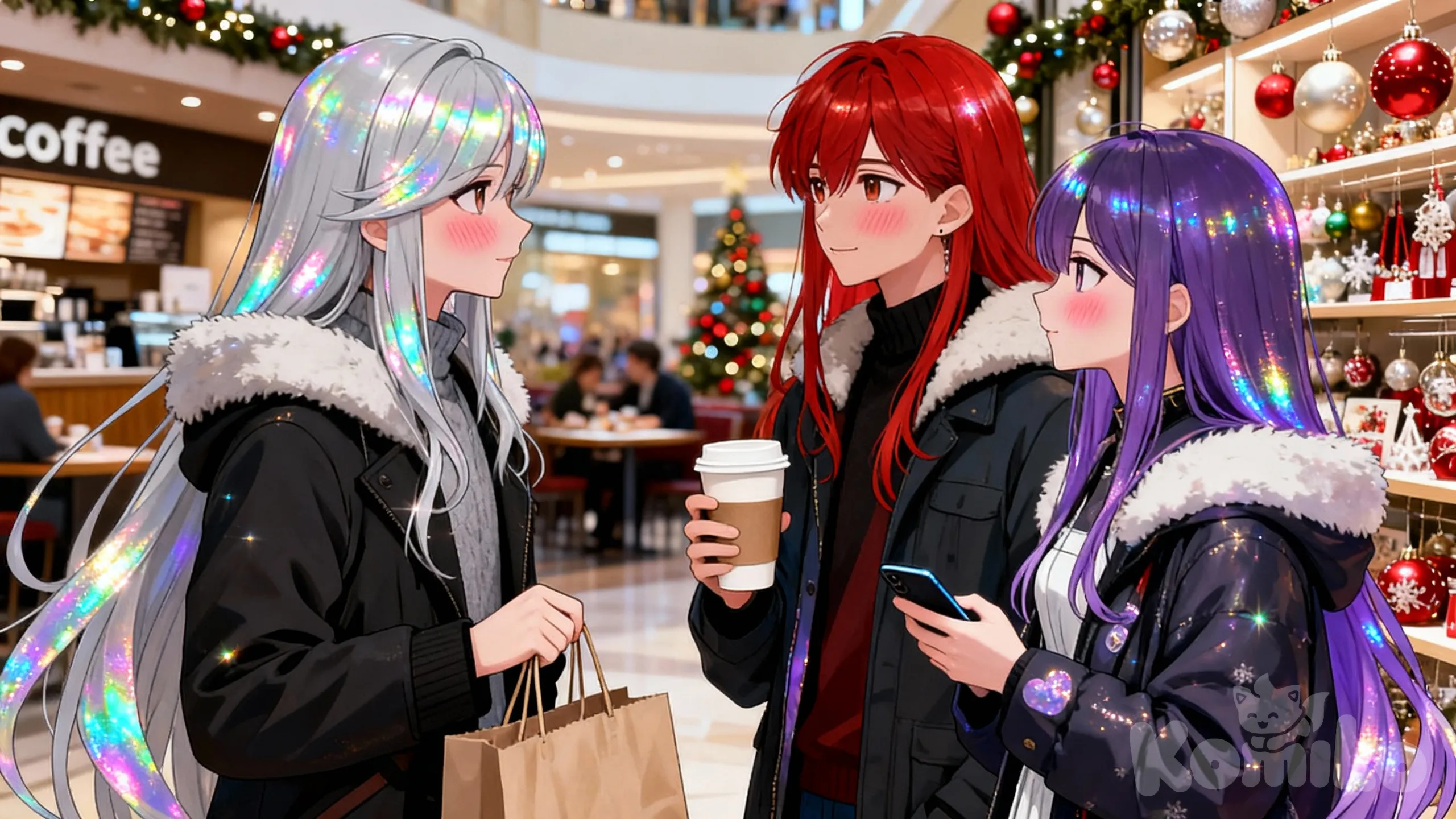 Aris, Layla and Galaxy, (If you want to know more about these OCs, read the description) The three of them are organizing when they can get together again for the holidays.