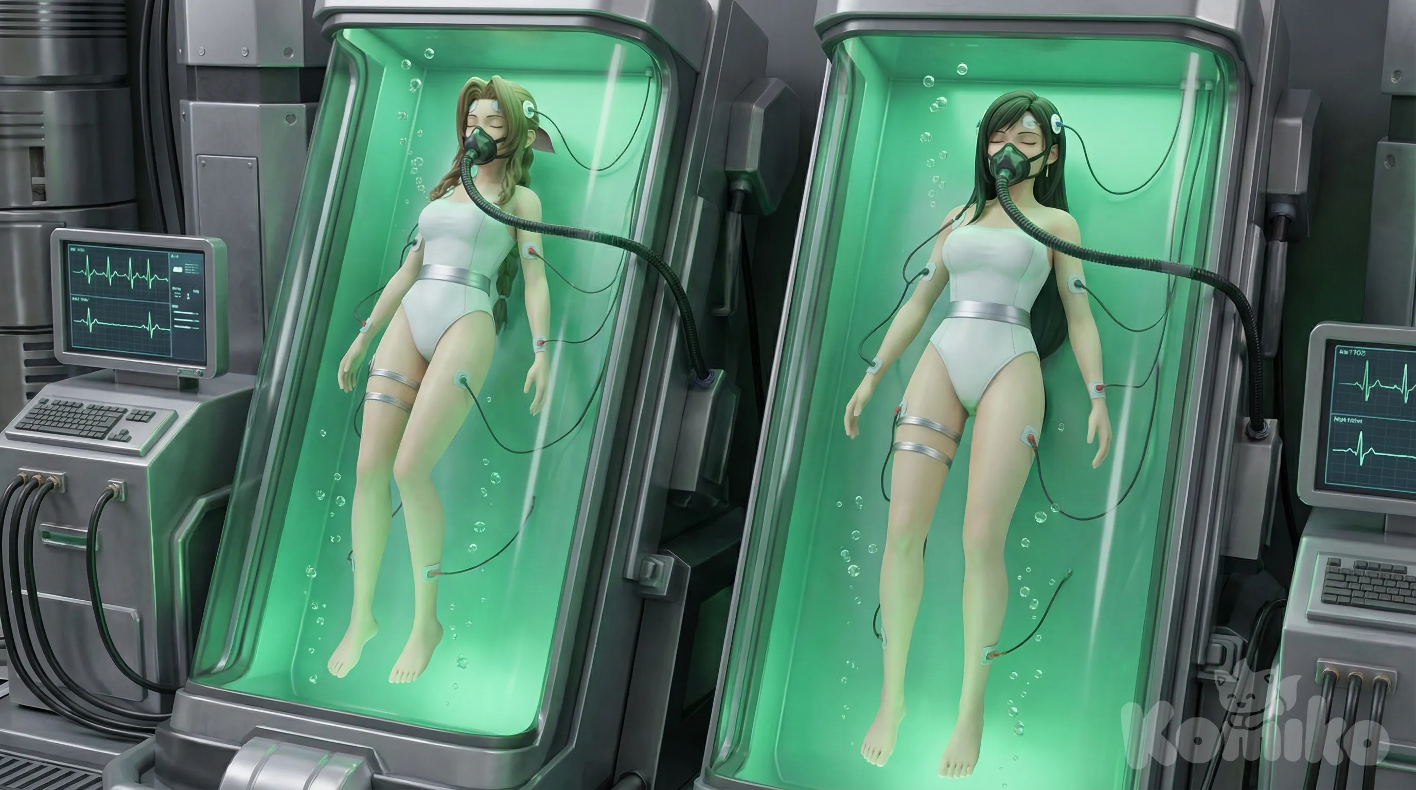 Tifa and Aerith being Experimented on