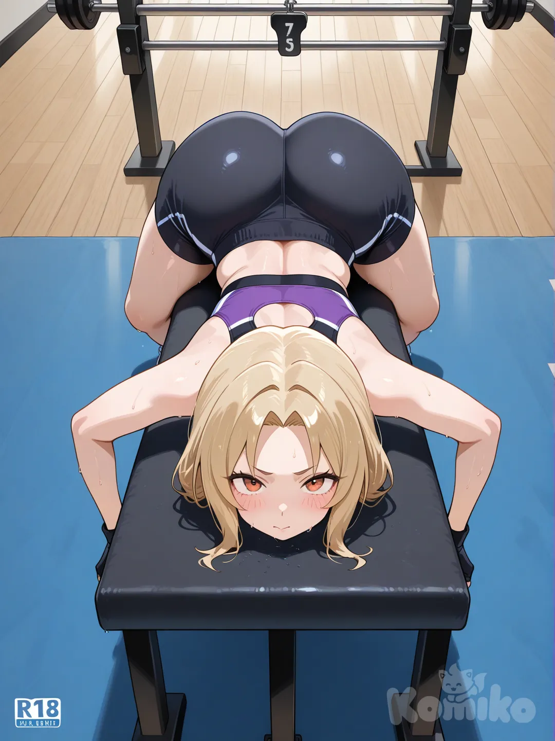 Tsunade fazendo supino na academia