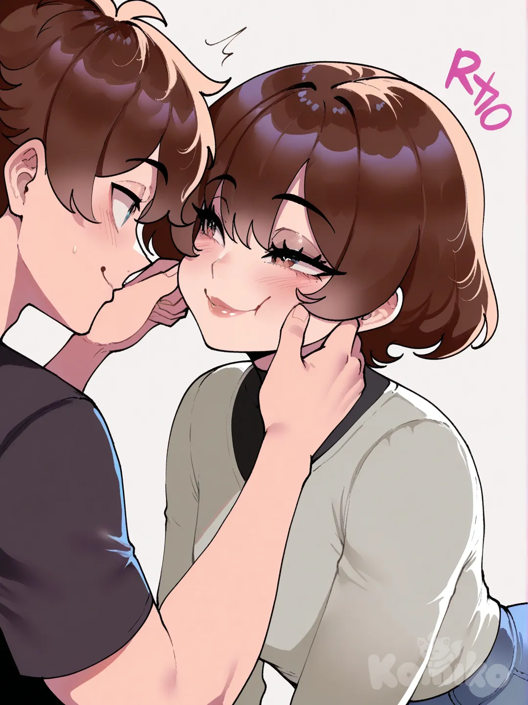 nyantcha, uma garota aperta as bochechas do irmão pose dinâmica ângulo dinâmico acima da cintura 2 pessoas