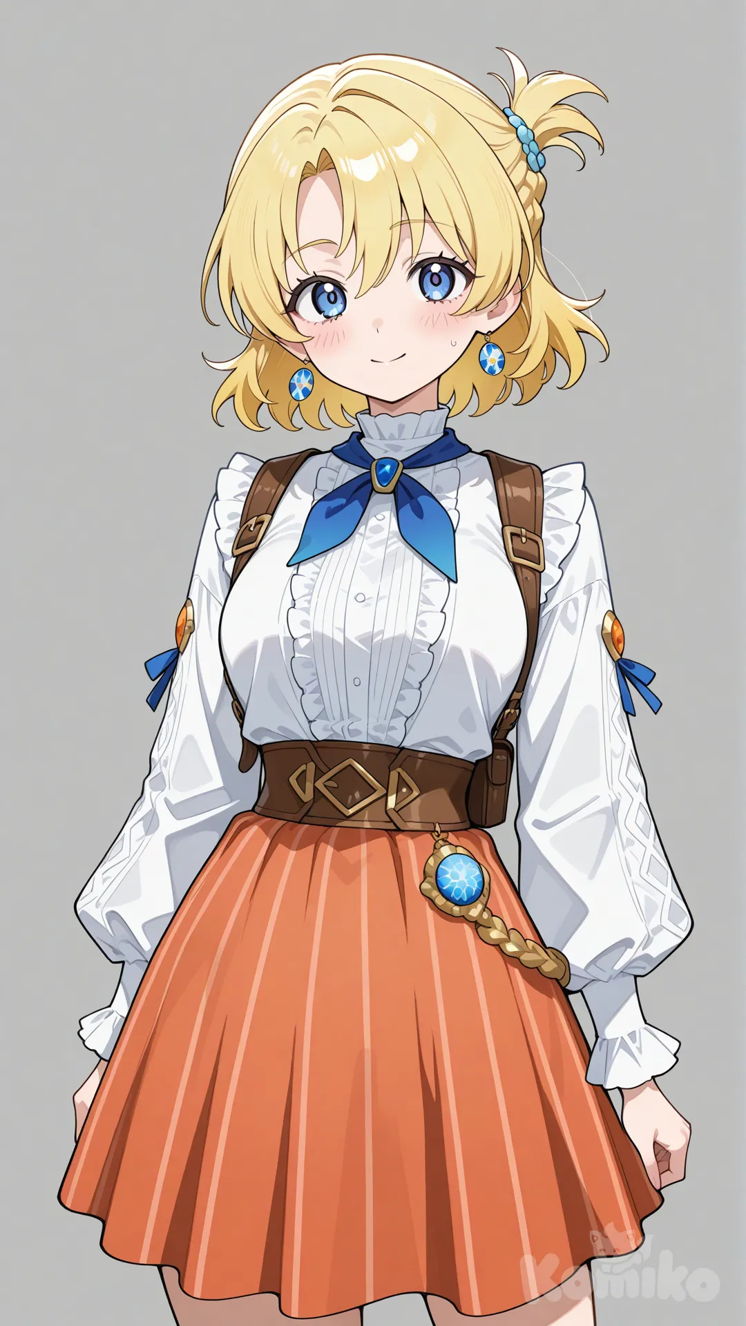 Chica trage de gimnacia cabello naranja, sonrrisa coqueta