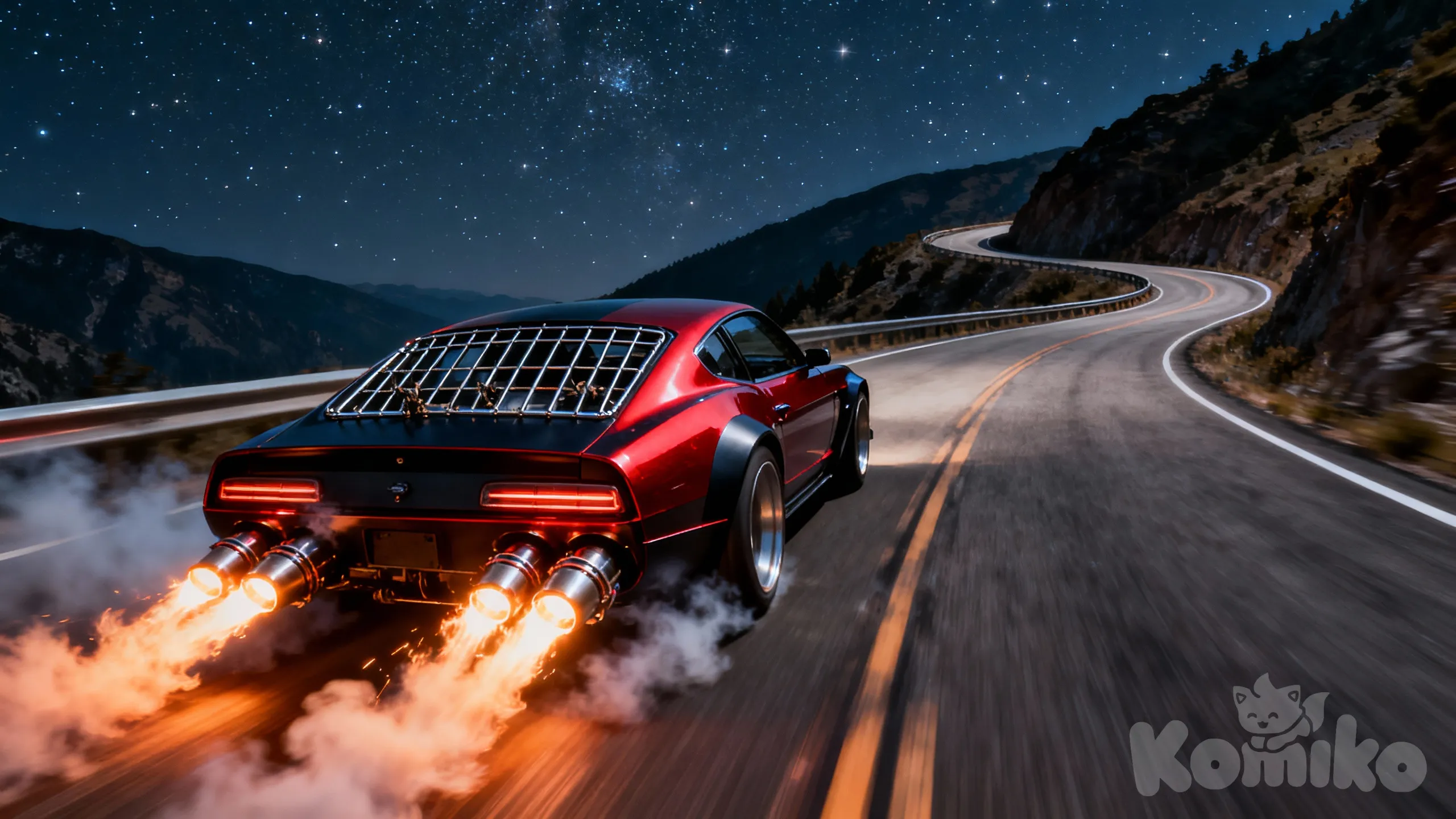 The rocket car thrusts forward