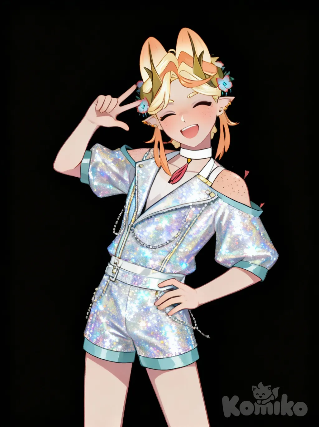 idol clothes, idol pose, winking, full body, femboy