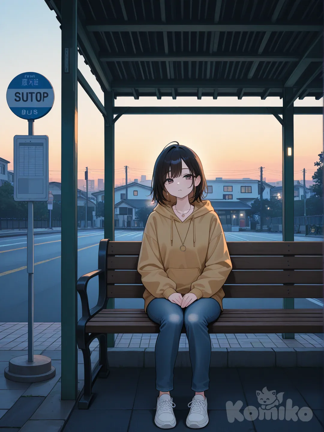 Lonely Girl Wating a bus