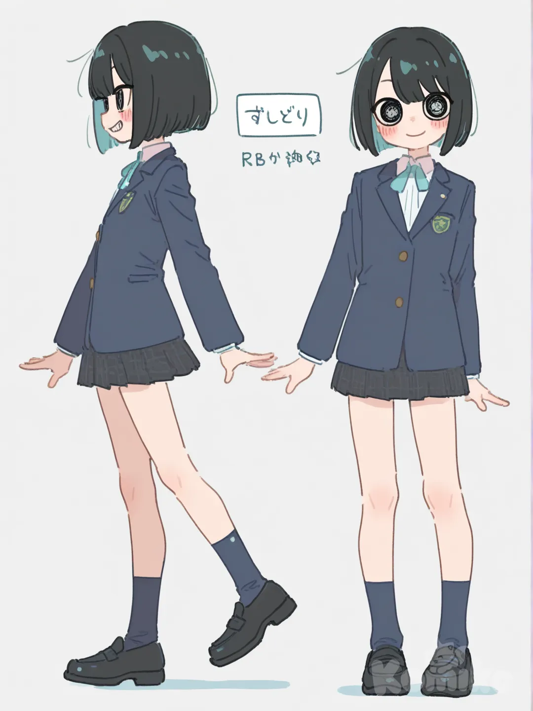 Bob hairstyle , male, femboy, reference sheet, cute, [flat-pastel-style]