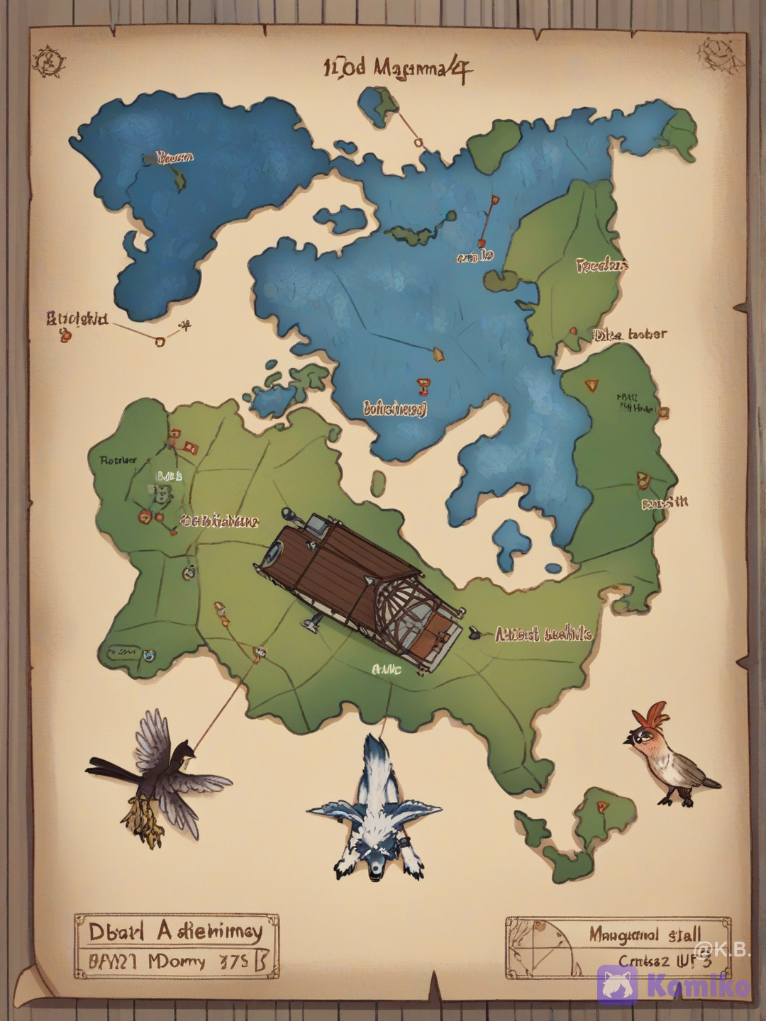 This is my MHA AU Fantasy DireWolf map.
((One the left side, The 1-A dorms, and then is the 1-A Dire Wolf stalls. Then is an open field, and then on he right side is the 1-B Dire Wolf stalls, and then behind that is the 1-B dorms.)), [soft-shaded-moe-style]