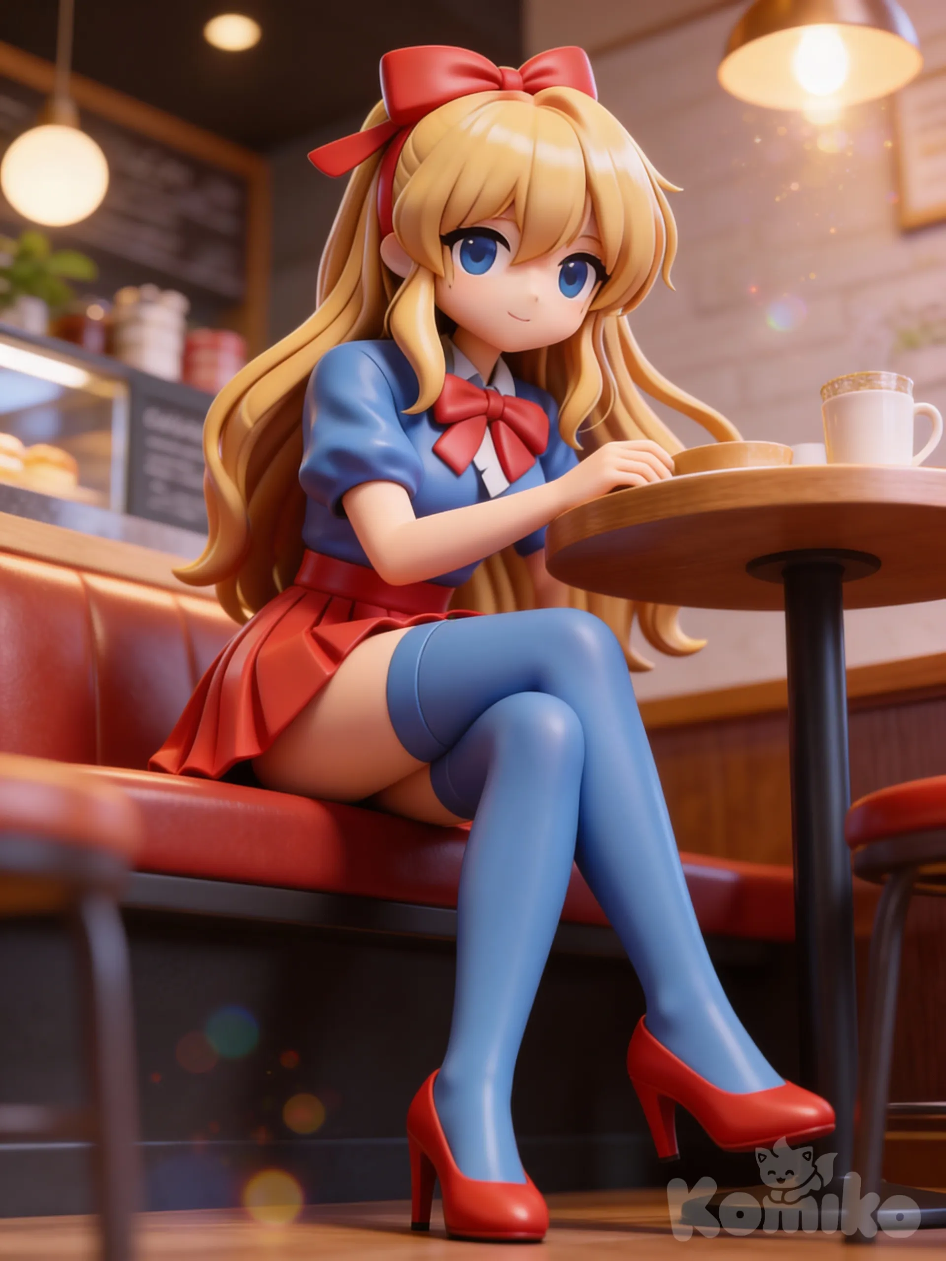 @lunia-2cMK, looking at viewer, closeup, cafe, [3d-anime-style]