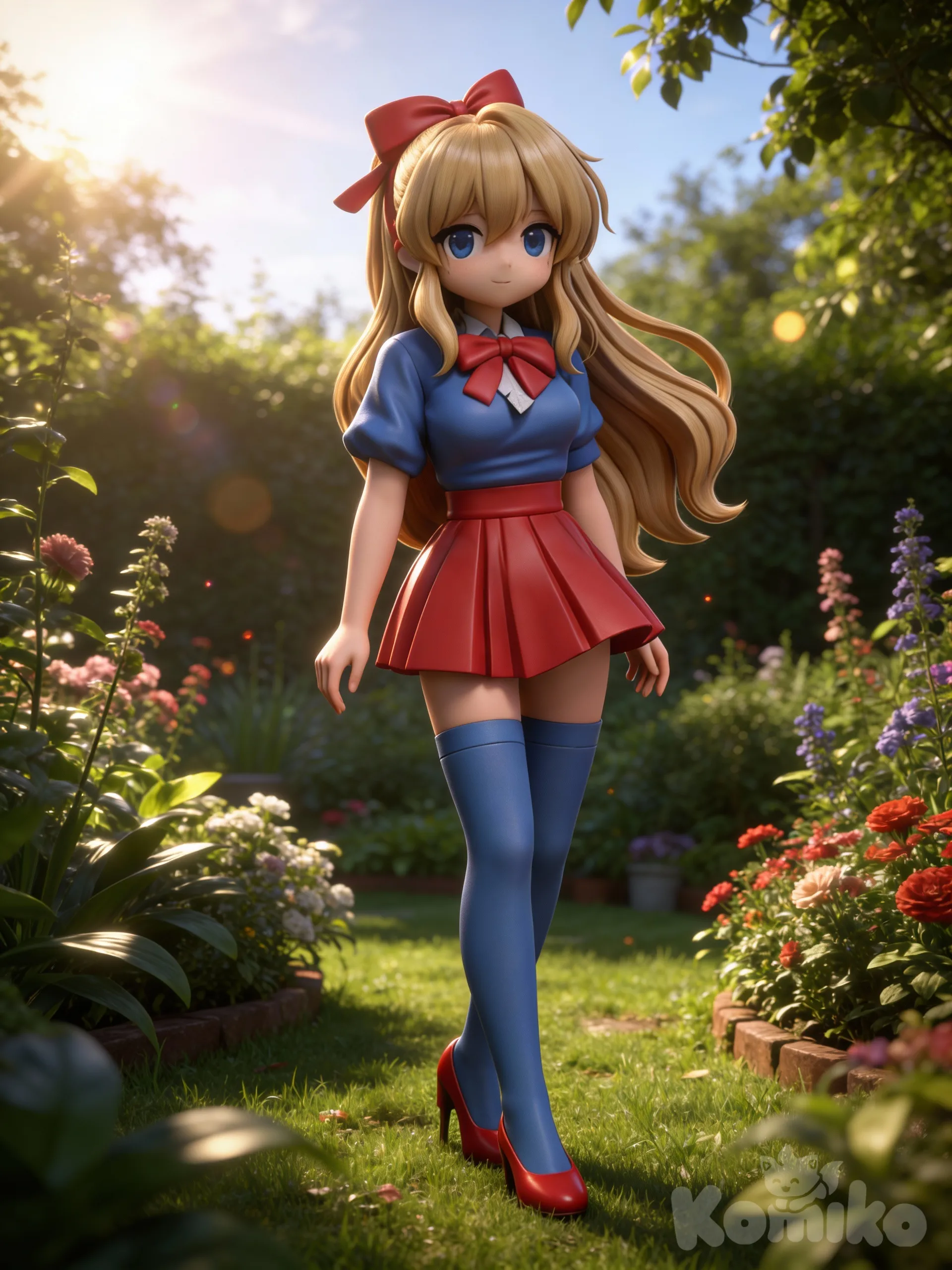 @lunia-2cMK, portrait, garden, day, looking at viewer, [3d-anime-style]
