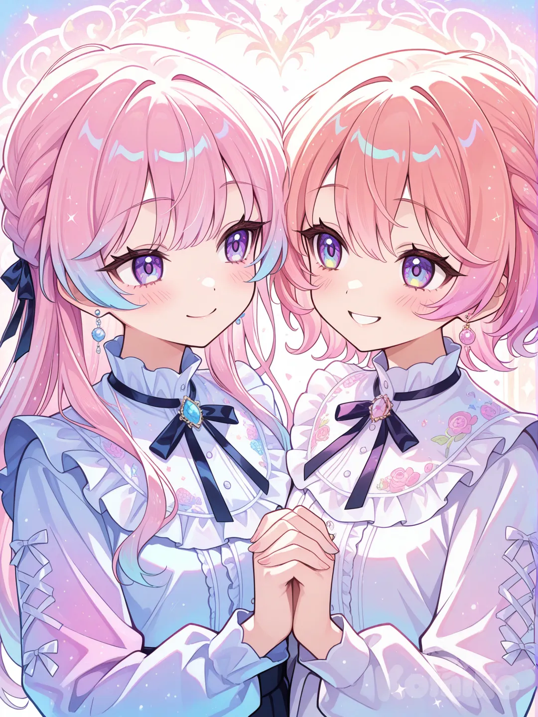 two anime girls, best friends, colorful anime style, artwork