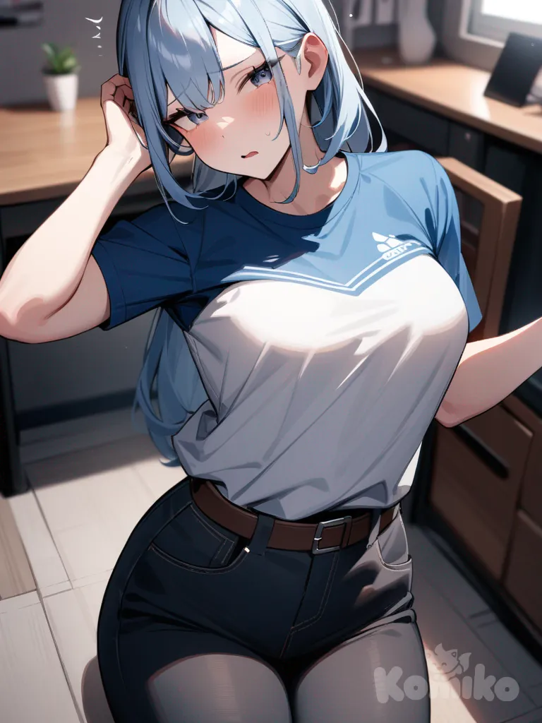 2girls, naked shirt, cum in pussy, cum on body, cum on breasts, pink eyes, cat ears, headphones