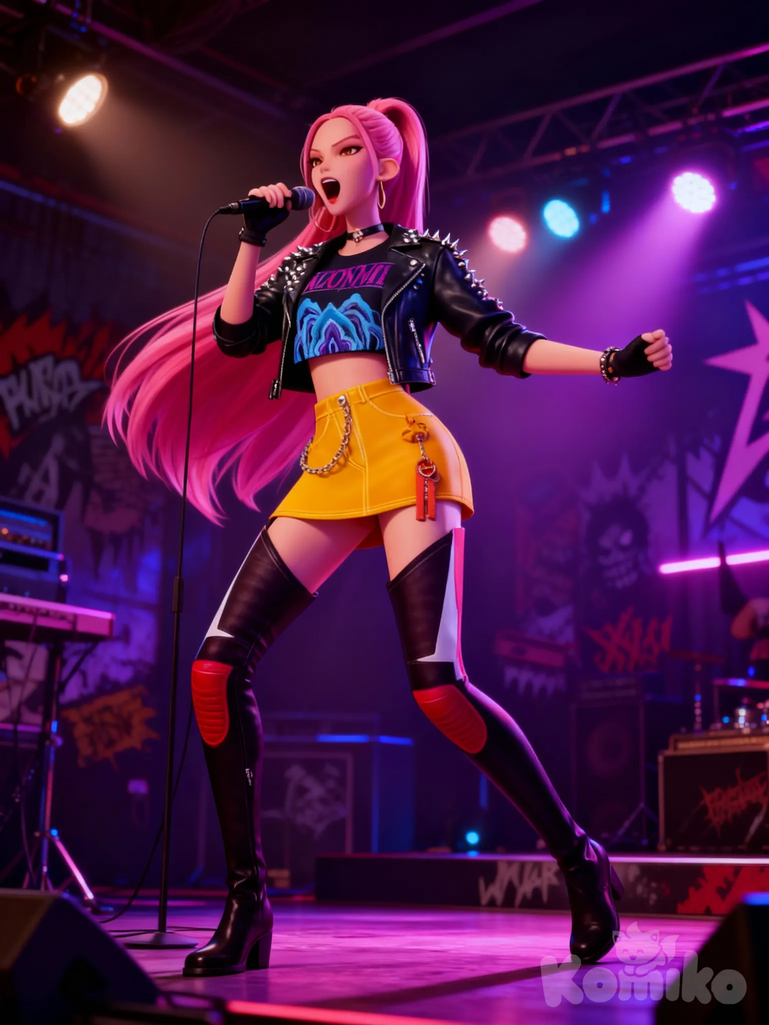 @Mira, singing ,punk , leather jacket, dancing