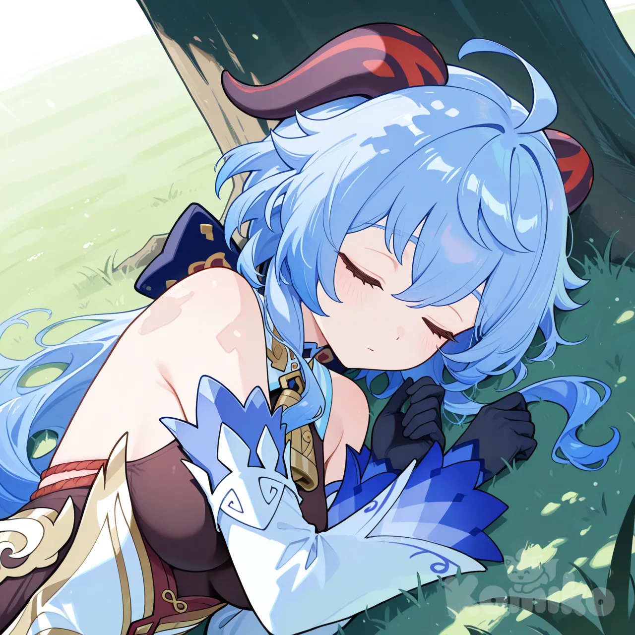 Ganyu sleeping under tree