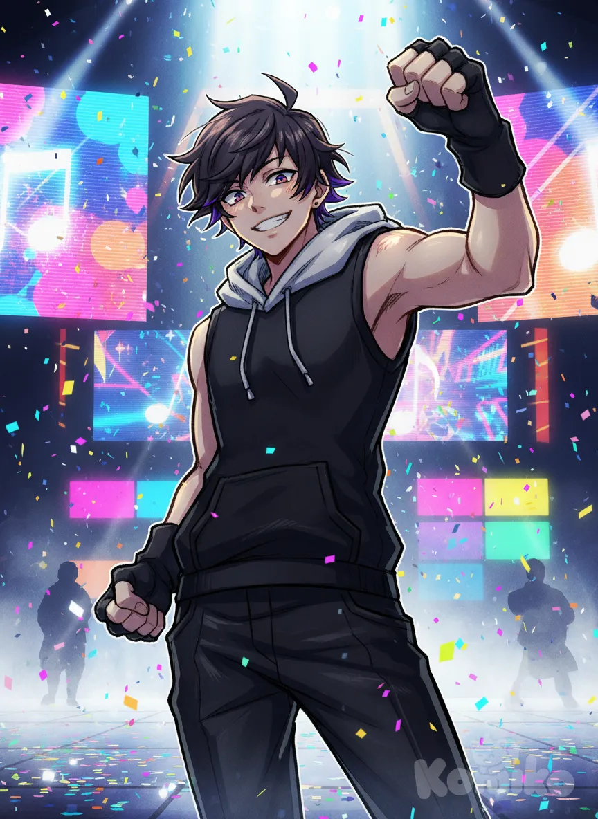 project sekai, 1boy, purple eyeshadow , anime style