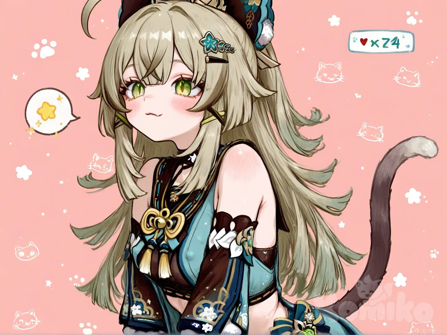 @Kirara_(Genshin_Impact), covered nipples, small breasts, clothed, [sweet-painting-style]