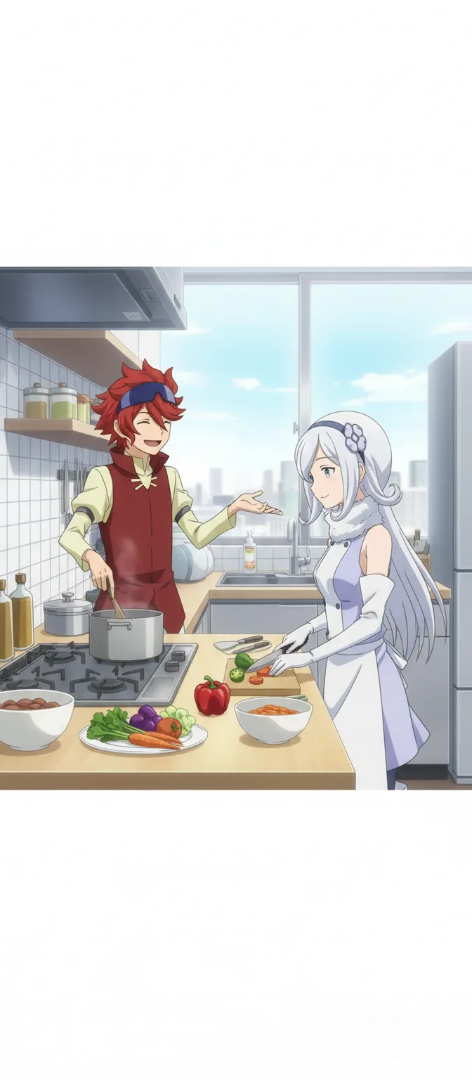1boy, 1girl, 2people, cooking