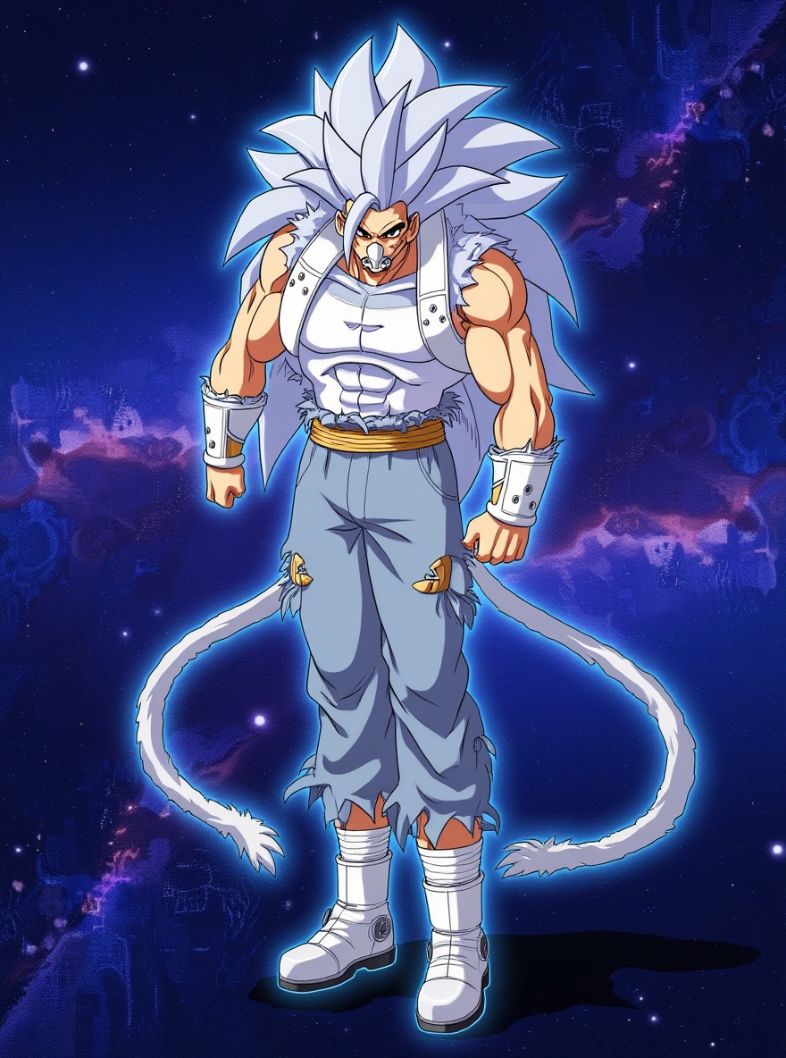 silver aura, space background, single character, full body, looking at viewer, anime style