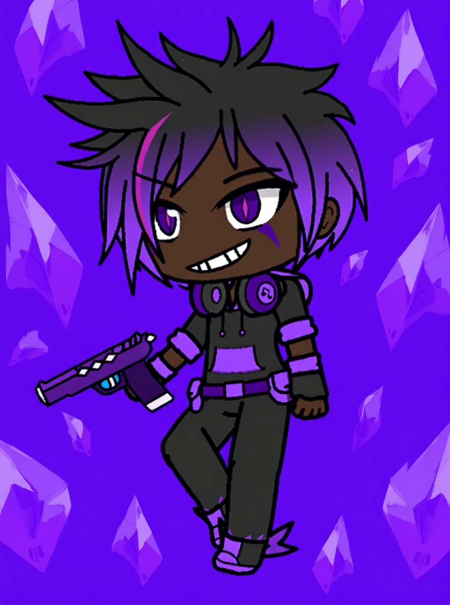 1boy, realistic, teenager, athletic, purple hair, purple eyes, side glance, looking at viewer, purple crystals, full of purple crystals background, single character, full body