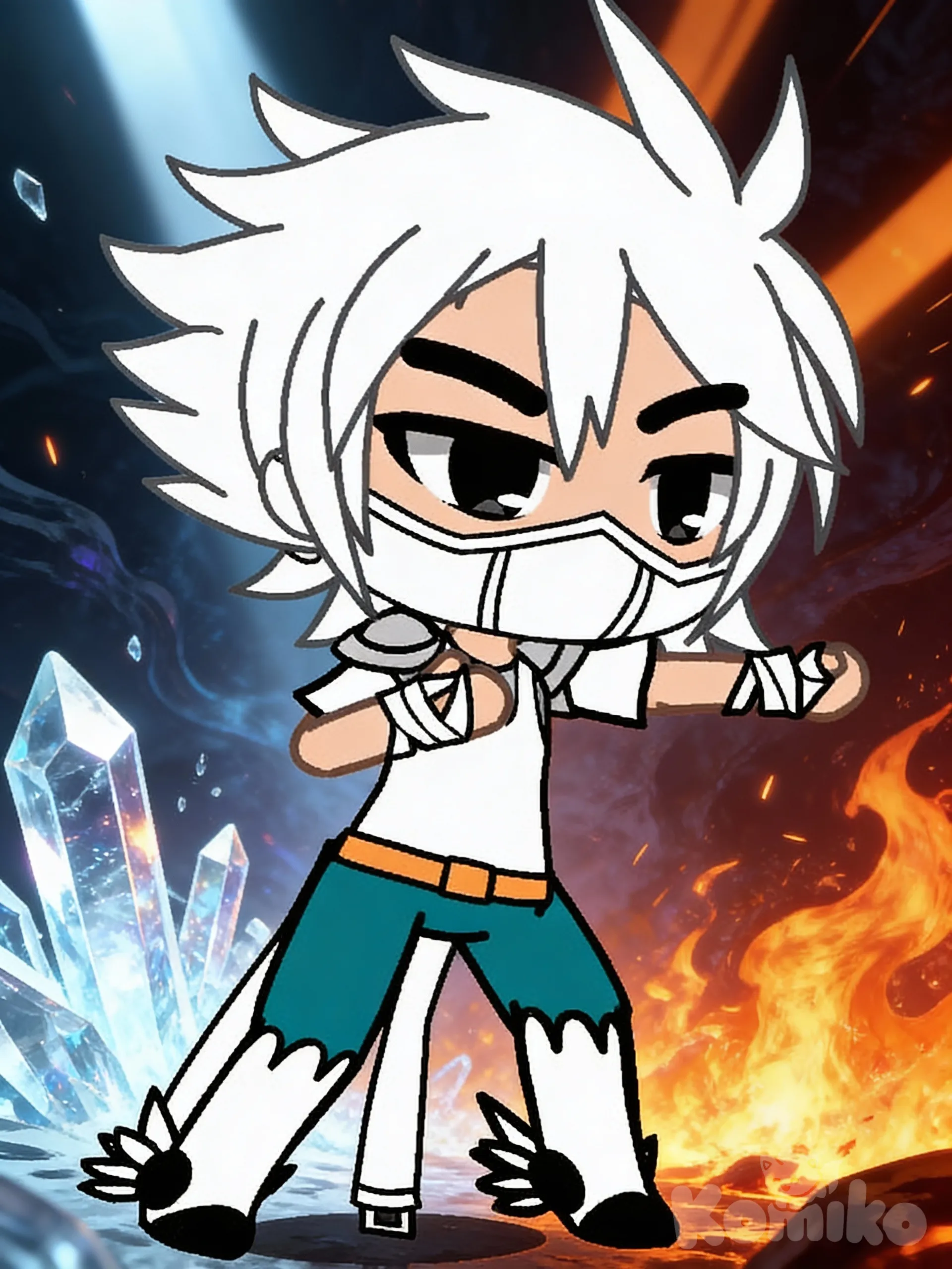 light rays, ice, fire