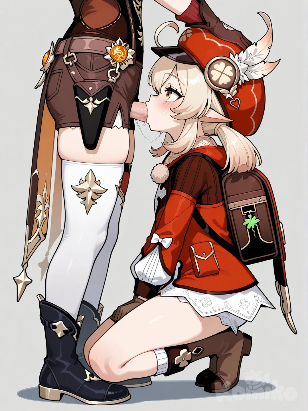 @Amber_(Genshin_Impact) fucks Klees mouth we see amber fully both are clothed we see ambers face