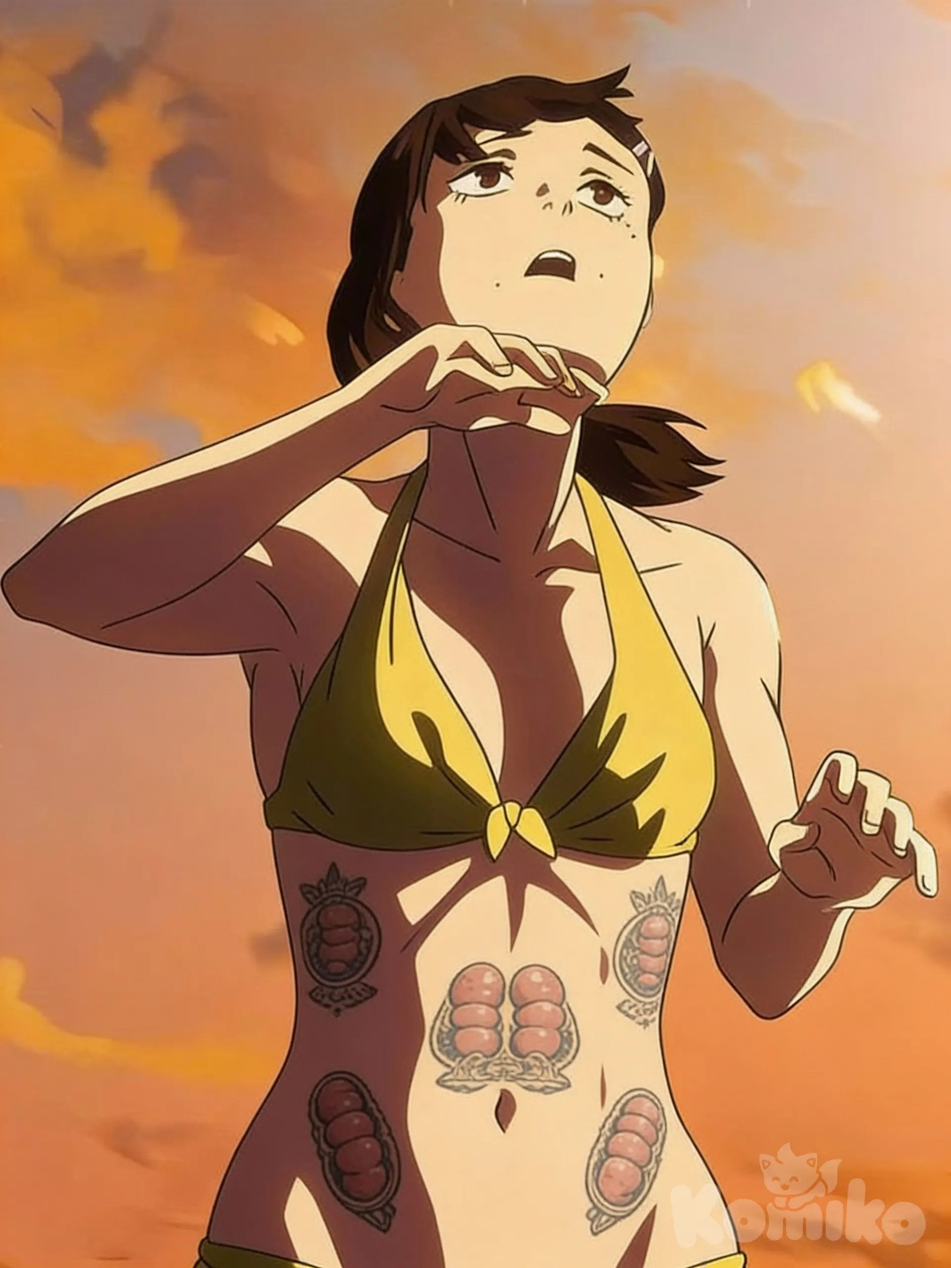 Hentai, 1000495174, @Higashiyama_Kobeni, Haz que ella tenga varios tatuajes de la BBC en sus abdominalesen sus abdominales
