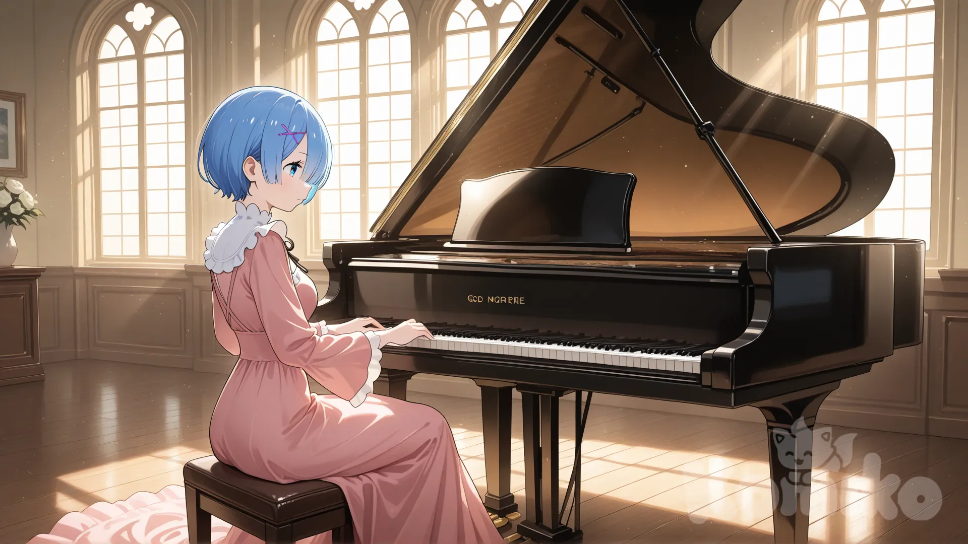 Rem playing the piano.