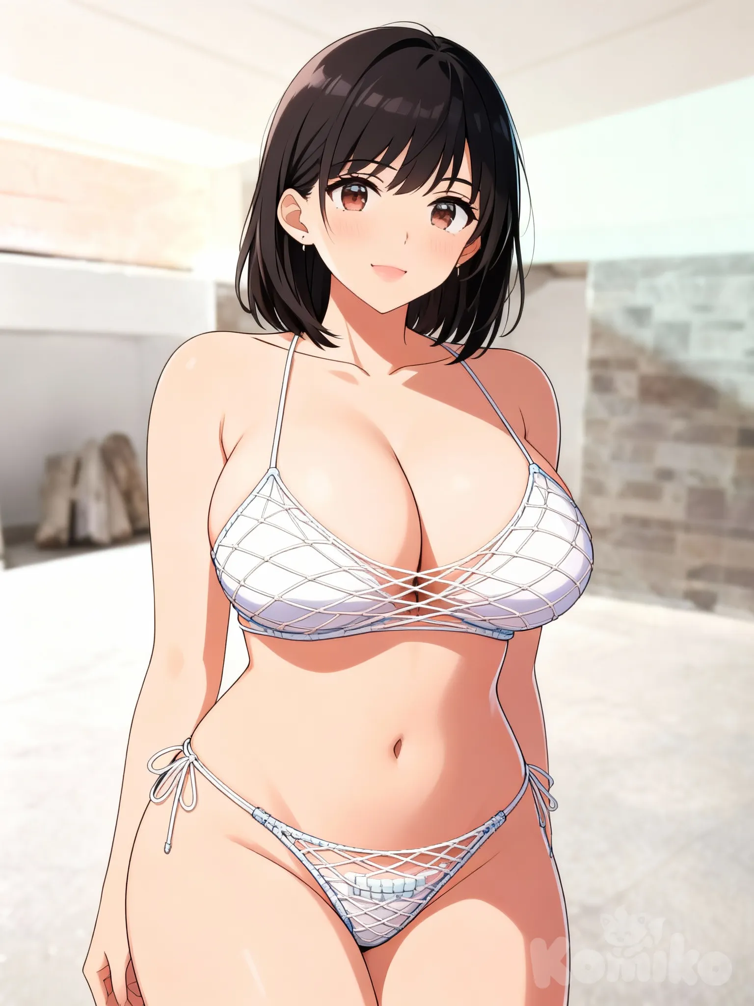 edita la foto y hazla en tanga ajustada de hilo... y con tetas grandes