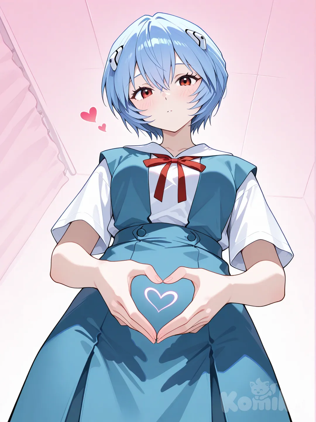 Ayanami Rei, heart hands, from below