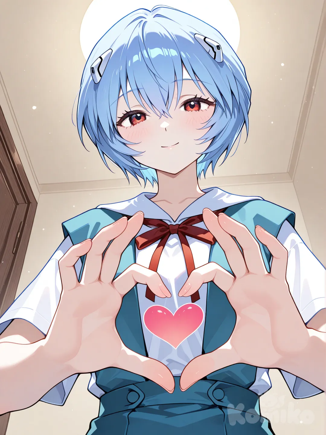 Ayanami Rei, heart hands, from below