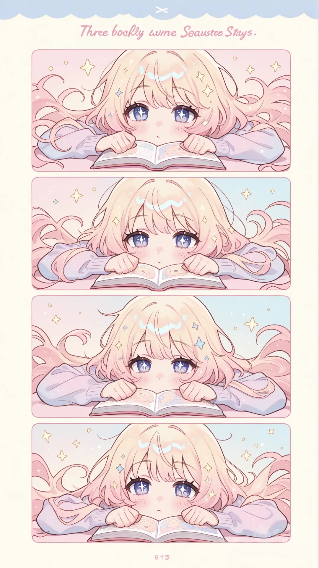 采用绘本手绘风的视觉风格，这是一个三宫格的画面。在第一宫格中，展示着你头像中主体的上半身形象，背景是淡蓝色的简约风景；第二宫格中，呈现你头像中主体的全身形象，周围点缀着一些可爱的小星星，背景是淡黄色的温馨场景；第三宫格中，是你头像中主体的特写，背景是浅粉色的梦幻氛围，整体画面色调柔和，以平视的视角构图，给人温暖舒适的感觉。, 1girl