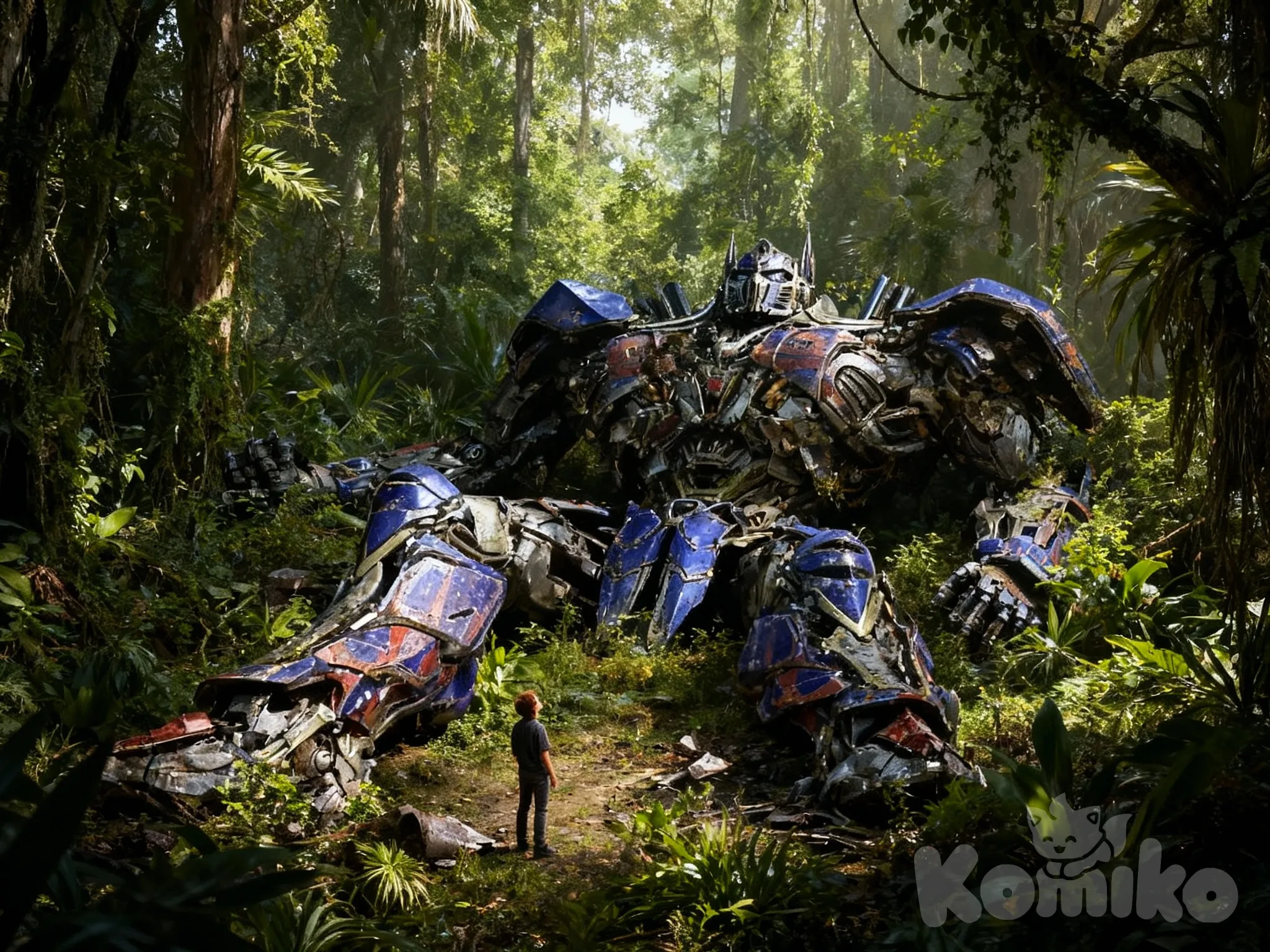Optimus prime desativado e abandonado na floresta 