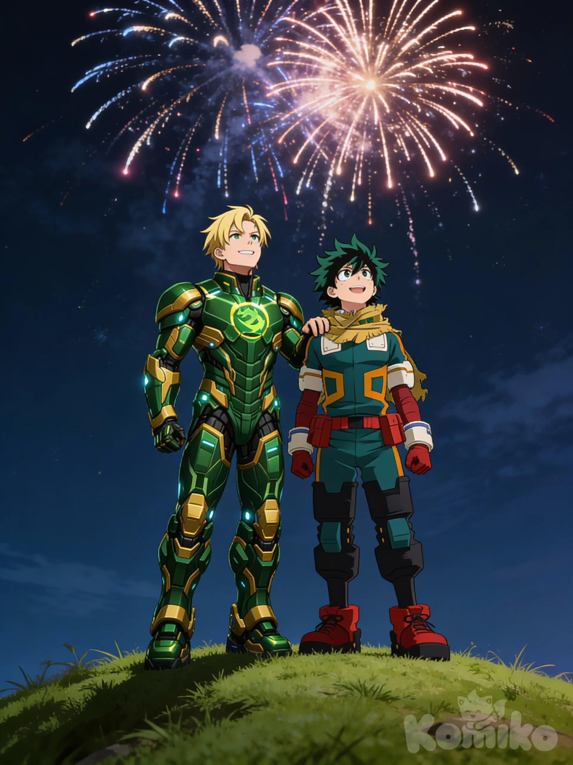 lloyd garmadon e izuku midoriya vendo os fogos de artifício