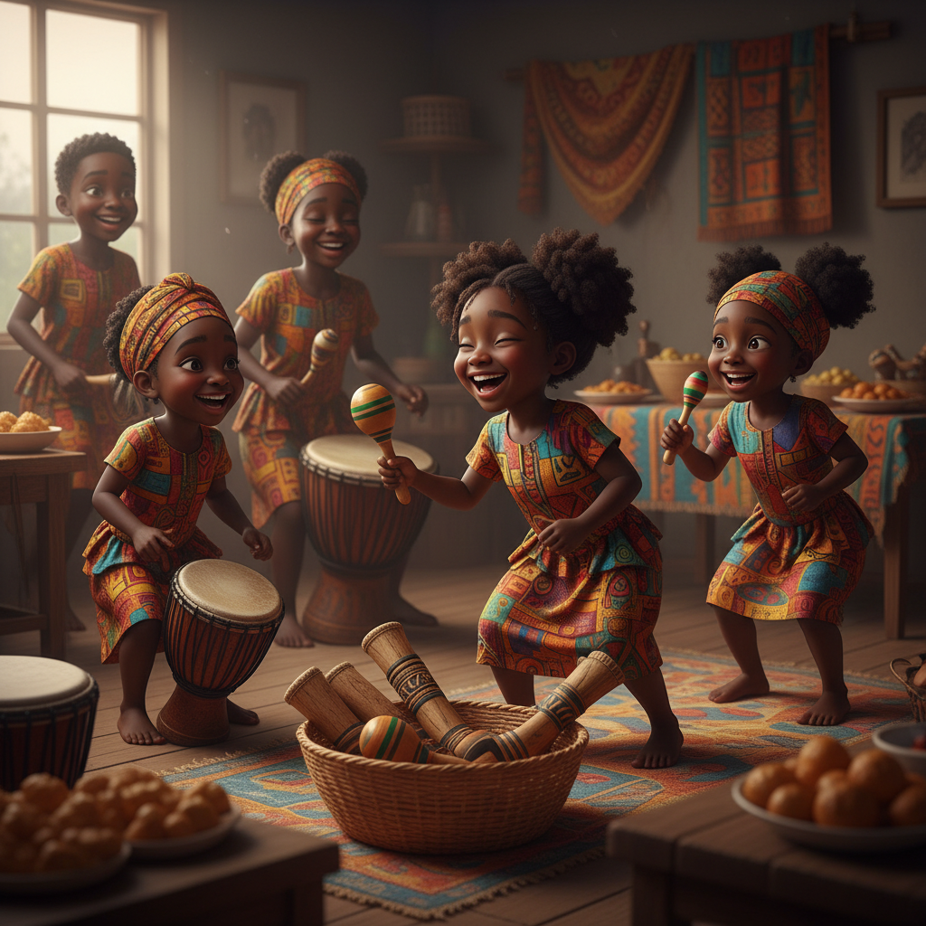 É o aniversário de Kieza, uma jovem de 19 anos, na sua terra natal em Angola. Rodeada pela família e pelos amigos mais próximos, ela sente a alegria de celebrar mais um ano de vida num ambiente cheio de cor, música e energia africana. A sala está decorada com tecidos tradicionais, os aromas da cozinha angolana preenchem o ar, e há músicas e danças típicas do país embalando os convidados.

No meio da festa, enquanto Kieza recebe mensagens carinhosas e partilha risos com todos, chega o momento dos presentes. Entre caixas embrulhadas com criatividade, ela recebe algo inesperado: um "cesto surpresa de batuque". Este presente especial reúne pequenos instrumentos tradicionais africanos—como o dikanza (grelha de madeira riscada), maracas artesanais, pequenos tambores e kits de pintura tribal—tudo dentro de um cesto colorido. O objetivo é que todos experimentem tocar juntos, aprendendo ritmos e fazendo uma pequena “batuque de roda”, onde cada pessoa partilha uma batida ou dança breve, celebrando a alegria e união africanas.

Kieza fica maravilhada e não contém a surpresa ao ver que o presente envolve todos na festa, criando uma memória inesquecível através da música, brincadeira e tradição!