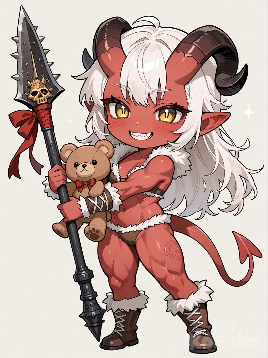  chibi Tiefling female Barbarian