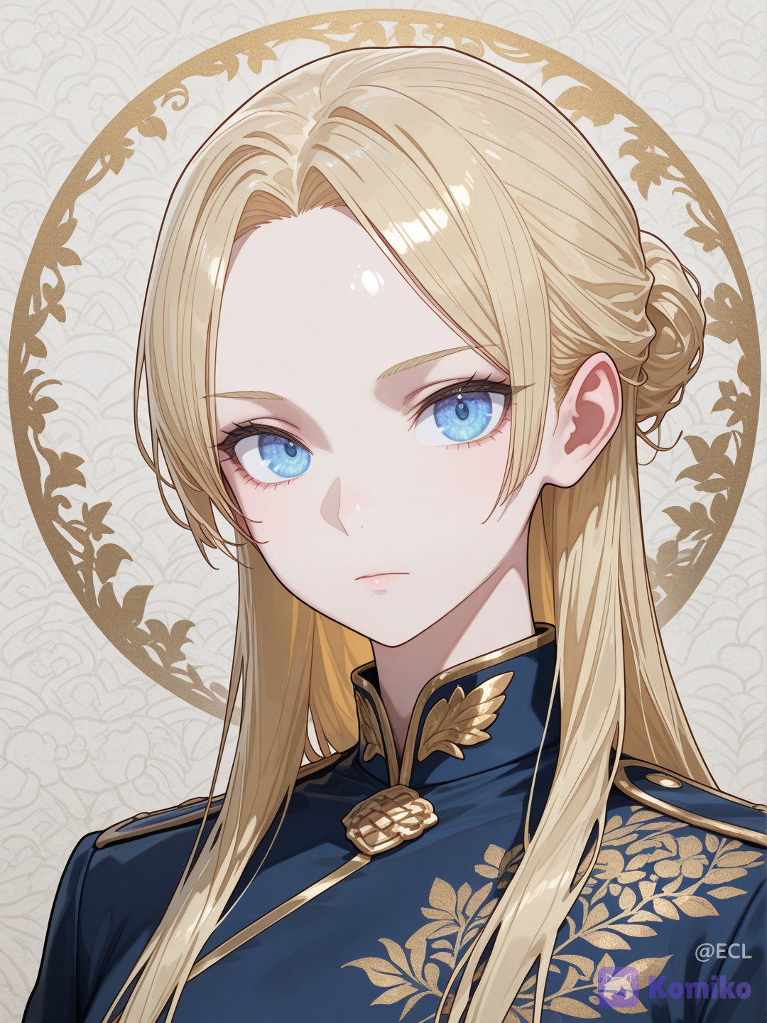 @alice-wYLl, @maid-alice-Zfyv Ratio: 9:16
Style: Japanese maki-e lacquerware flat design + gold and silver foil powdering + black lacquer background (decorative painting, not a photograph) Theme: Vertical portrait on a lacquer box lid – Gold maki-e anime female character
The character's appearance must be highly consistent with her image in the original. Key features such as hairstyle/hair color/facial features/signature characteristics must be clearly identifiable. Avoid replacing her with an unrecognizable generic face. Female character details: goddess feel, high-gloss milky skin, skin texture, pores, large, clear eyes (retaining translucency even under the foil highlight). blonde hair updo, officer-like presence
Clothing: Cool and elegant clothing with maki-e style patterns, gorgeous but not erotic; retaining the original colors as foil.
Composition: Centered half-body or full-body, black lacquer background, gold thread cloud and crane/wave patterns. Constraints: Strong maki-e lacquer art flatness, recognizable., [soft-luminous-anime-style]