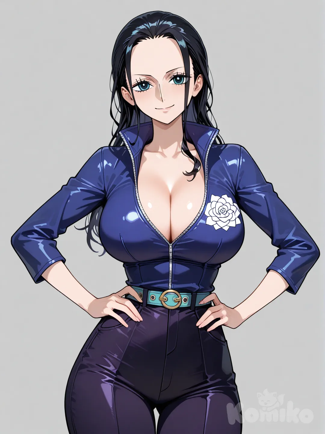 @Nico_Robin, dressrosa outfit arms on hips smiling show breast