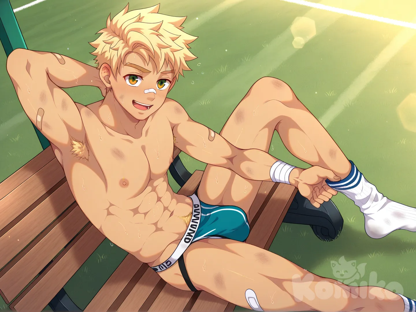 sitting on a bench of football