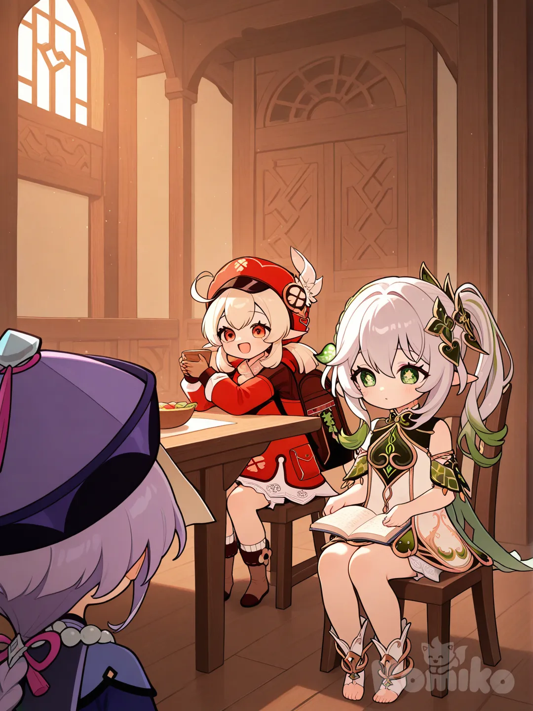 @Klee_(Genshin_Impact), @Nahida_(Genshin_Impact), @Qiqi_(Genshin_Impact)