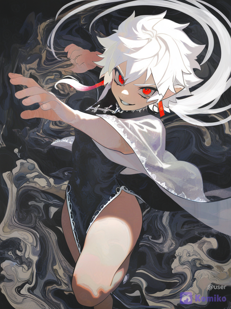 Best aesthetic, great quality, sketch. Pure White hair, Best aesthetic, great quality, sketch. White hair, red eyes, Handsome man. 18 years old. Cool black Murim heavenly demon clothes. Best cool pose. Fish eye view. Manga like. Sun Wukong like.Manga paint. Manga quality., [watercolor-illustration-style]