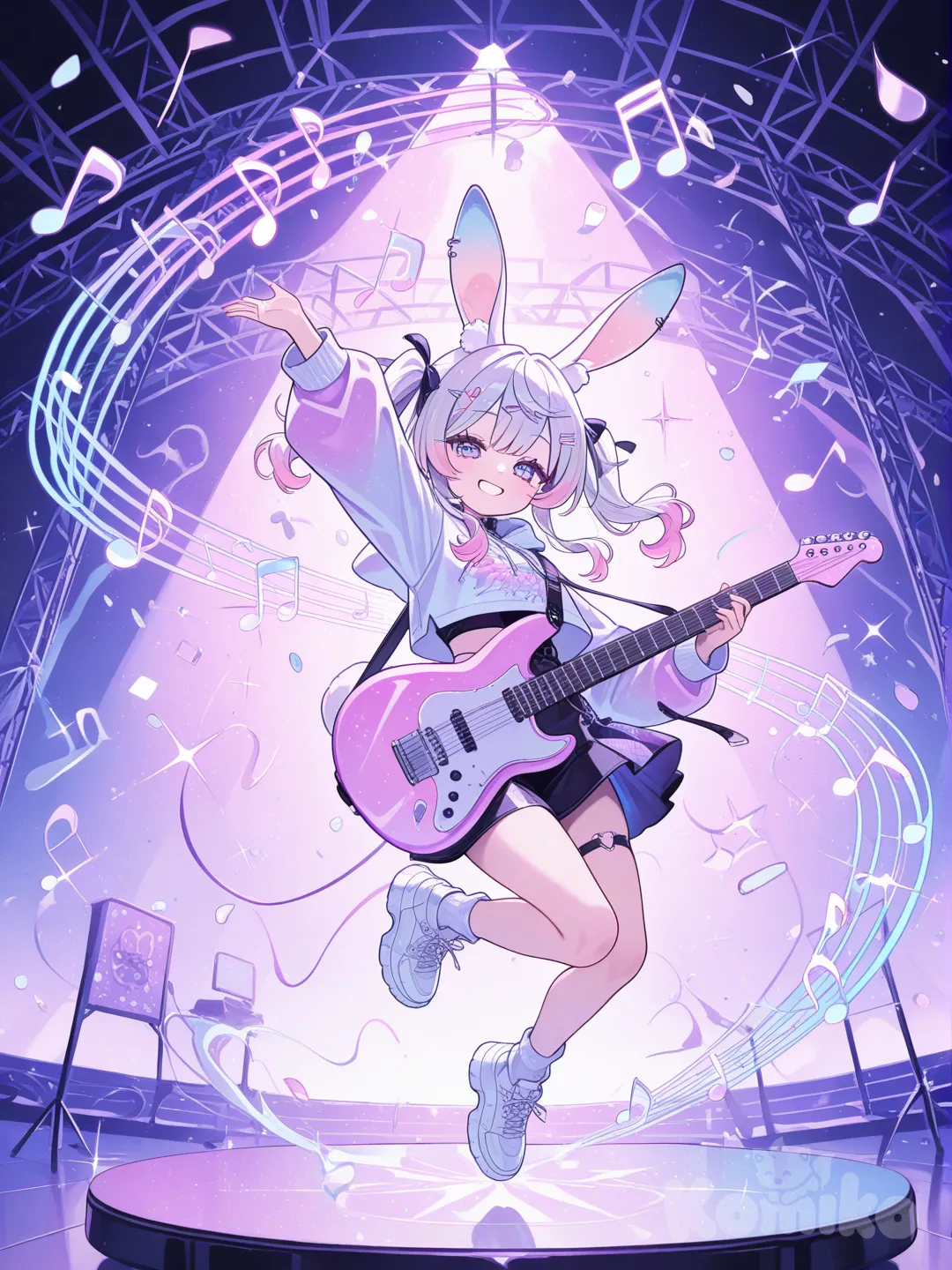 Conejo músico saltando