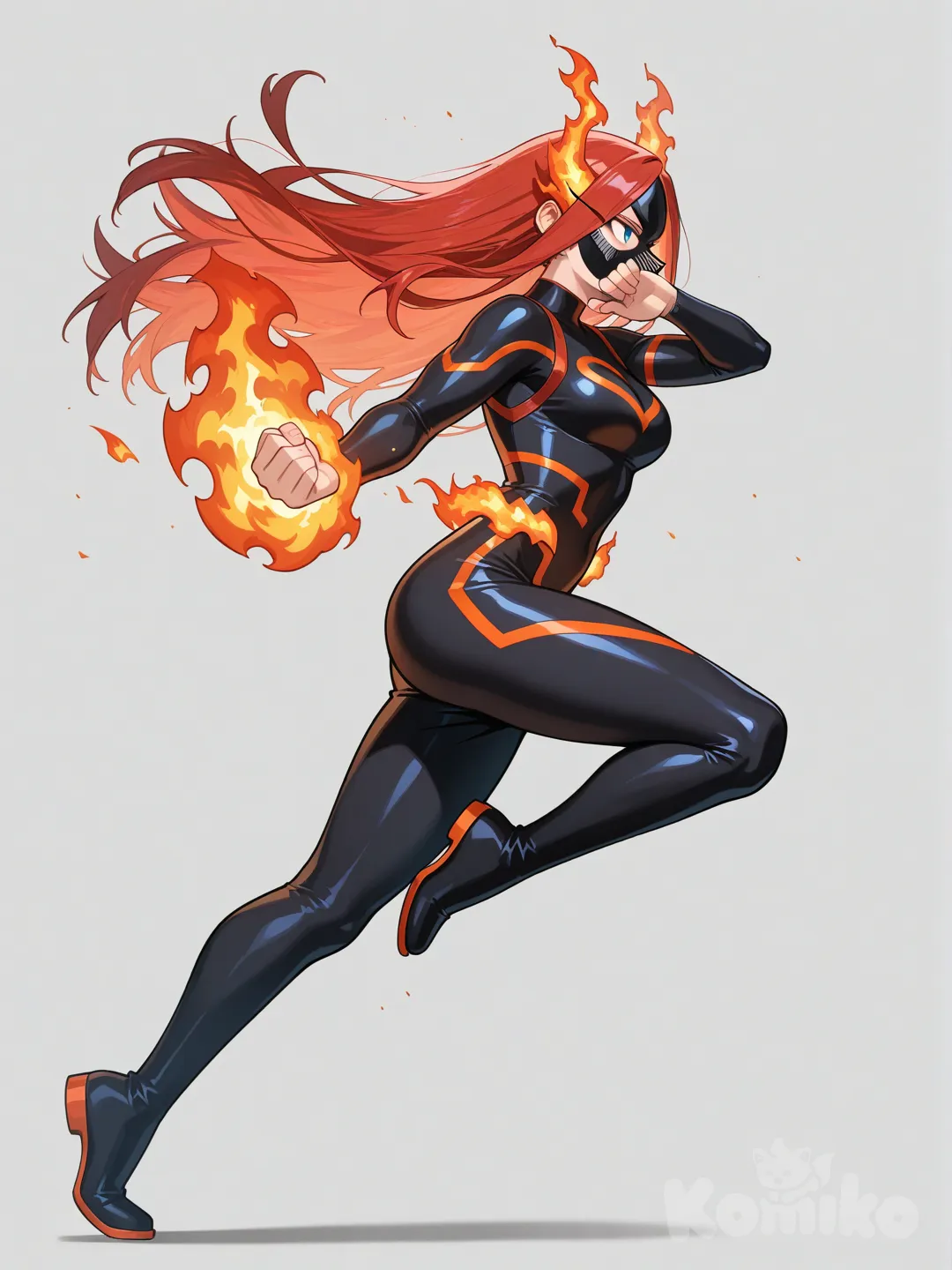 Minha oc para my hero academia, kasai todoroki idade 24 anos cabelos vermelhos lisos olhos cor azul turquesa pele clara corpo bonito usa uniforme de malhar colado por todo o corpo de cor preto laranja e verde sua individualidade é hell flame seu nome como super-heroína é Ardent , 1,70 de altura , sua chama tem uma temperatura acima dos dois mil graus centígrados, e no rosto pelo menos cobrindo a boca e o nariz ela tem um tipo de máscara de ferro que não derrete na cor preta