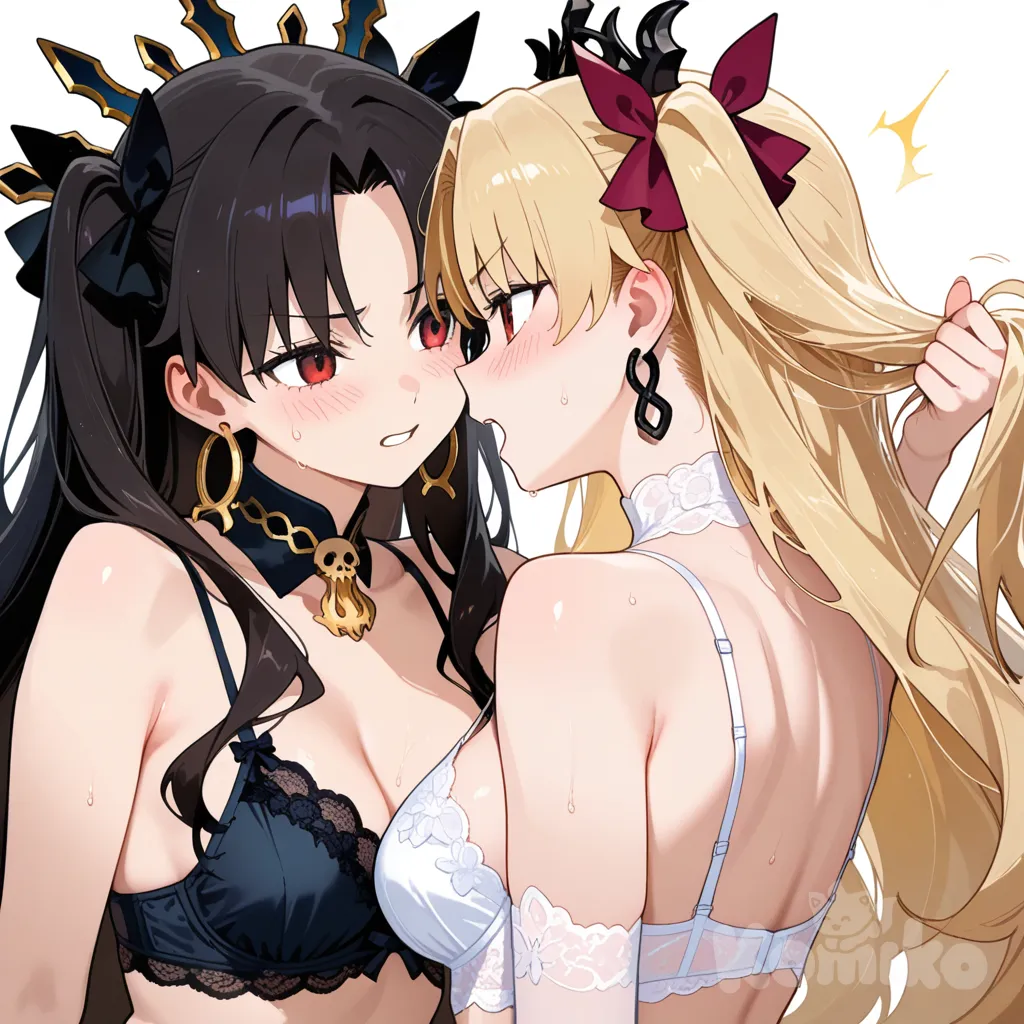 catfight,lesbian, @Ereshkigal_(Fate), @Ishtar_(Fate),黑白情趣内衣