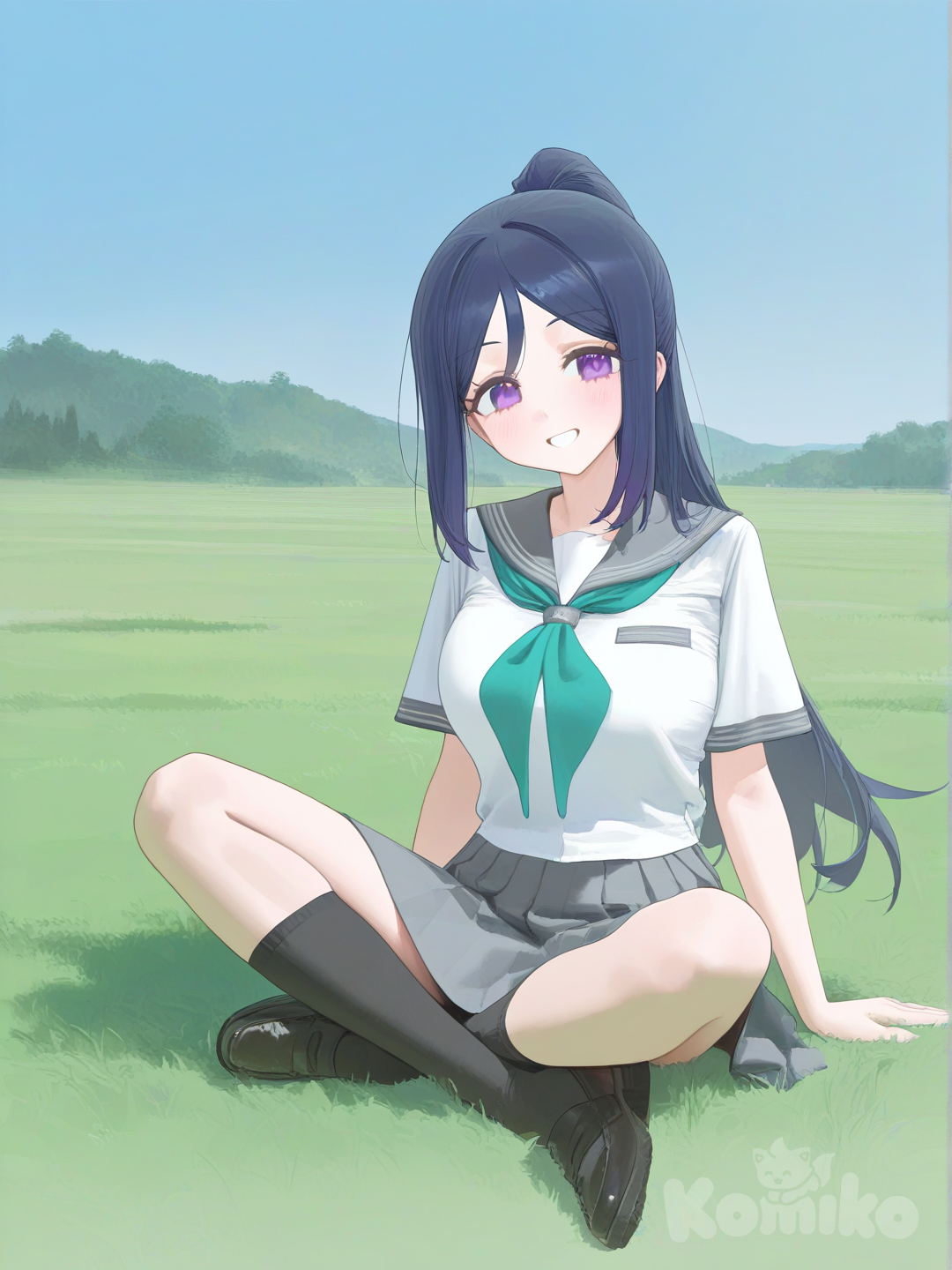 Matsuura Kanan, Sitting, Grassland,