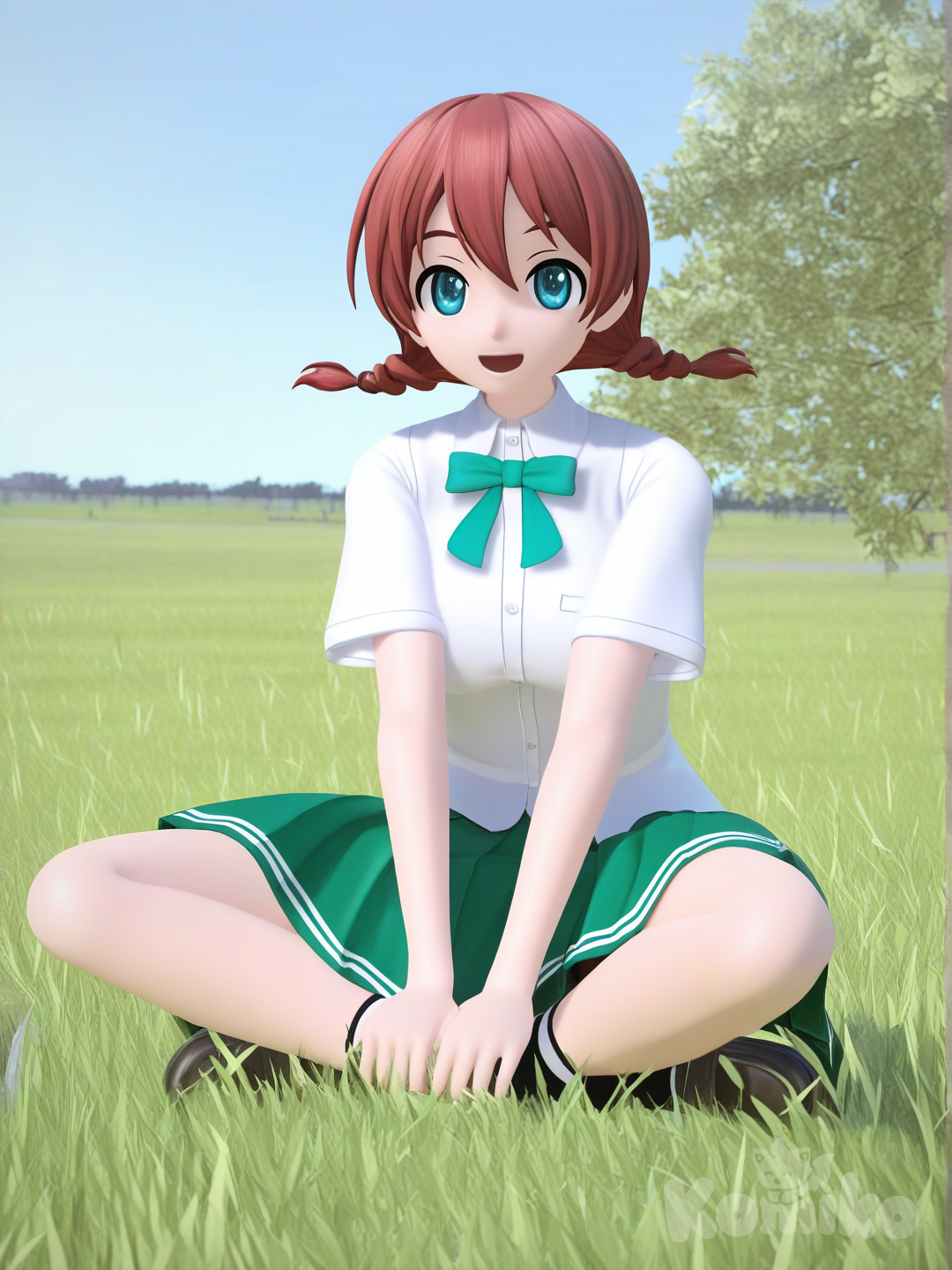 Emma Verde, [mmd-style], Indian style, Sitting,